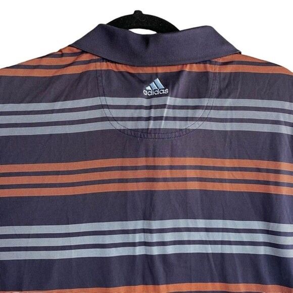 Adidas Golf Polo Shirt Mens Striped ClimaCool Athletic Casual Blue Orange Size L - Picture 6 of 6
